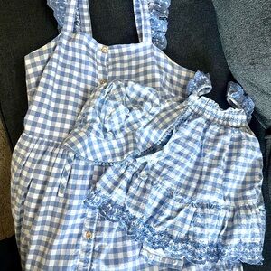 Mommy and Me Blue Gingham Dress and Hat Set